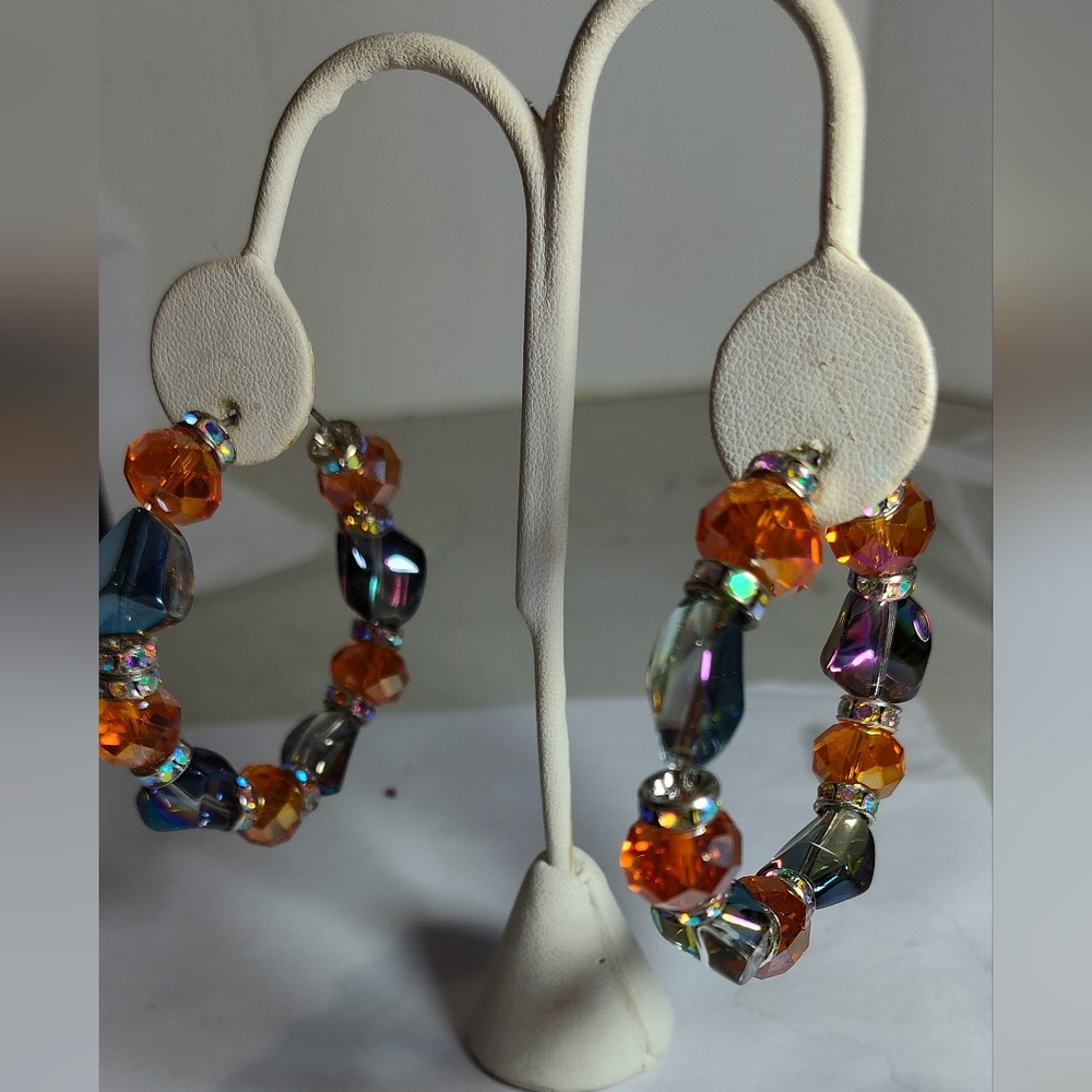 Sparkling Colorful Beaded Hoop Earrings Nwot